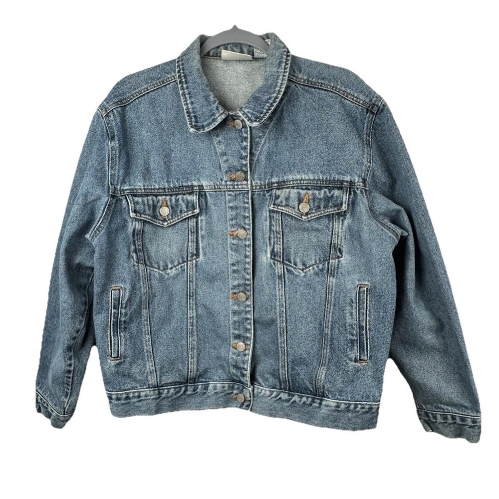 VTG Bill Blass Classic Cut 100%‎ Cotton Denim Cropped Trucker Jacket Size L